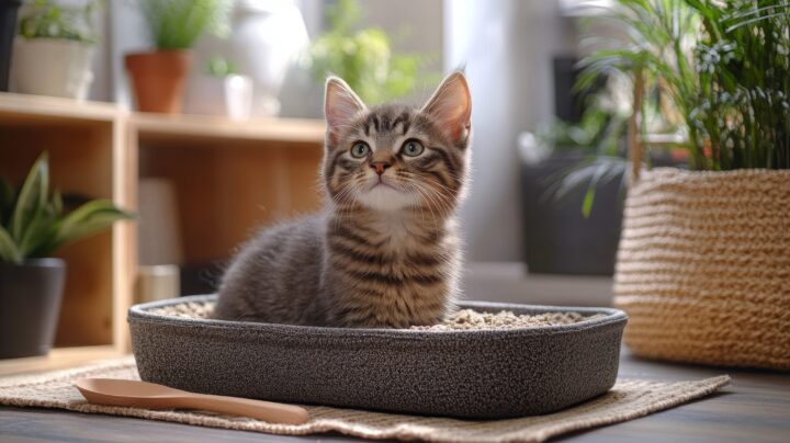 Cat inside litter box